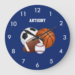 Navy Blue Sports Ball Custom Large Clock Große Wanduhr
