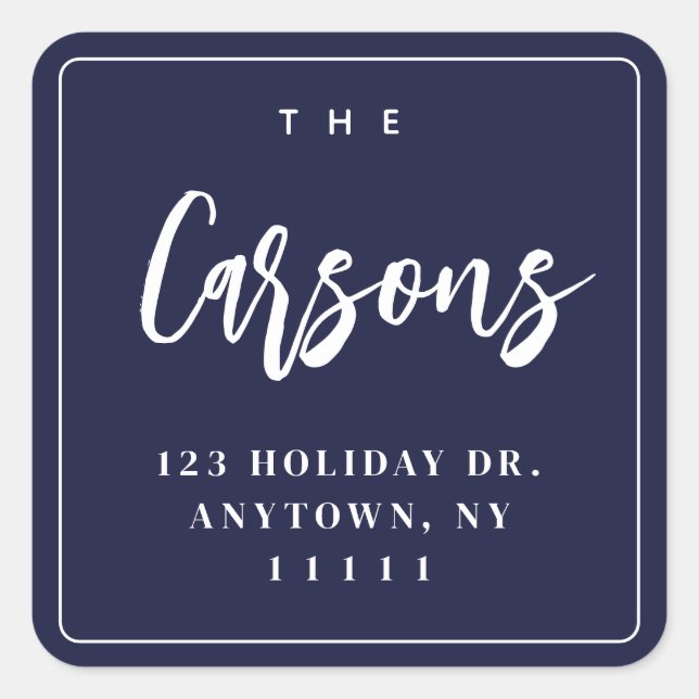 Navy Blue Square - Modern Return Address Label Quadratischer Aufkleber (Vorderseite)
