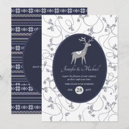Navy Blue Stag Folk Art Xmas JEDES EREIGNIS Party Einladung