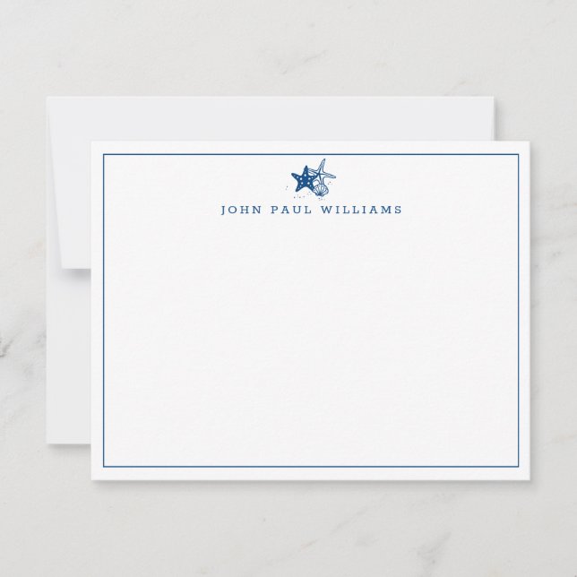 Navy Blue Starfish Muschel Küste Nautische Grenze Mitteilungskarte (Vorderseite)