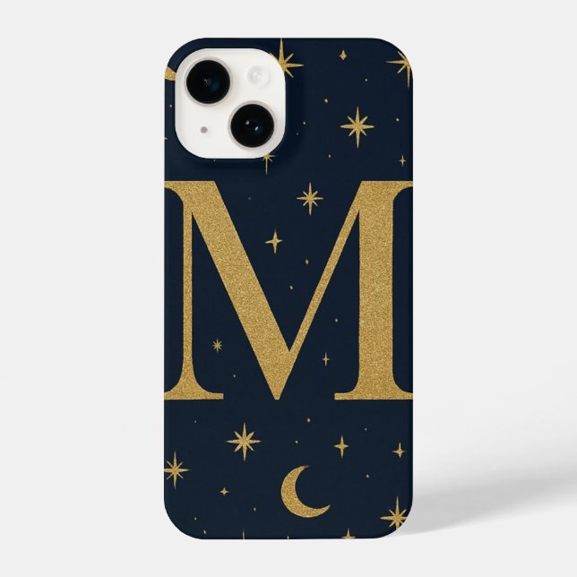 ✨ Navy Blue Starry Phone Case with Bold M Letter – iPhone Hülle (Rückseite)
