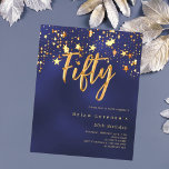 Navy Blue Stars Budget Einladung zum 50. Geburtsta<br><div class="desc">Eine moderne, stilvolle Einladung zu einer 50. Geburtstagsfeier für ihn und sie. Mit goldenen Sternen dekoriert. Navy Hintergrund und das Wort 50 geschrieben mit großen Imitaten goldenen Buchstaben. Die blaue Farbe ist ungleichmäßig. Personalisieren und fügen Sie einen Namen und Party-Details hinzu. 1 Blatt = 1 Einladung mit Druckkante bis Kante....</div>