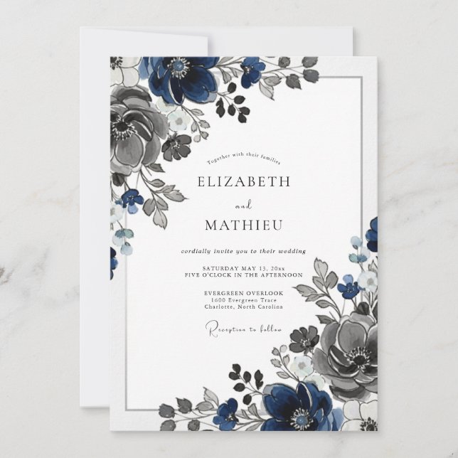 Navy Blue Stately Winter Wedding Einladung (Vorderseite)