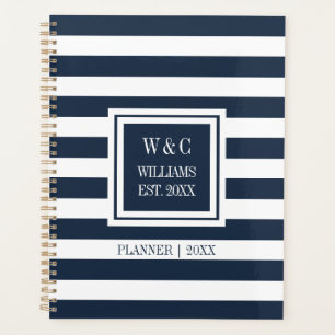 Navy Blue Streifen Familienname Monogramm 2023 Planer