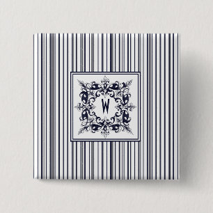 Navy-Blue-Streifen-Vintage-Label und Monogramm Button