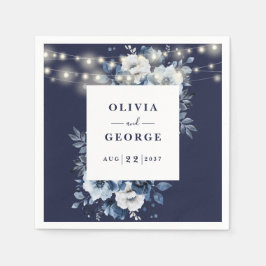 Navy Blue String Lights Floral Wedding Napkin Serviette
