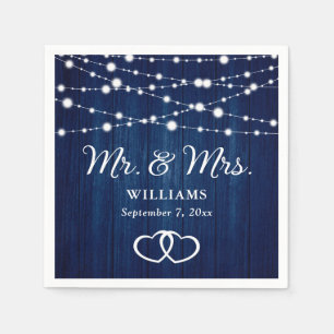 Navy Blue String Lights Herz rustikale Holzhochzei Serviette