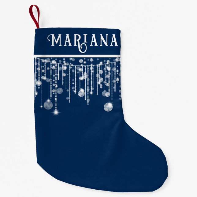 Navy Blue String Lights Kleiner Weihnachtsweihnach Weihnachtsstrumpf (Vorderseite)