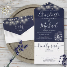 Navy Blue String Lights Mason Jars Wedding