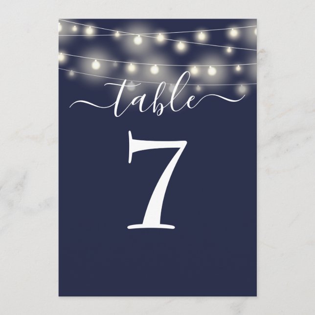 Navy Blue String Lights Tischnummer (Vorderseite)