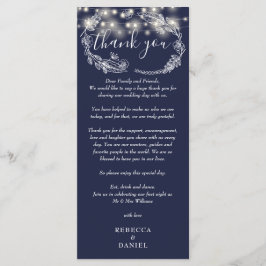 Navy Blue String Lights Vielen Dank Platzkarte Menükarte