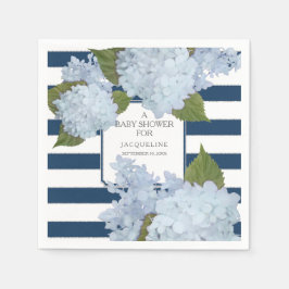 Navy Blue Strip Hydrangea Floral Baby Show Serviette