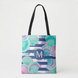 Navy Blue Stripe Seashell Monogram