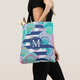 Navy Blue Stripe Seashell Monogram