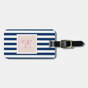 Navy Blue Striped Monogram Personalisiert Gepäckanhänger
