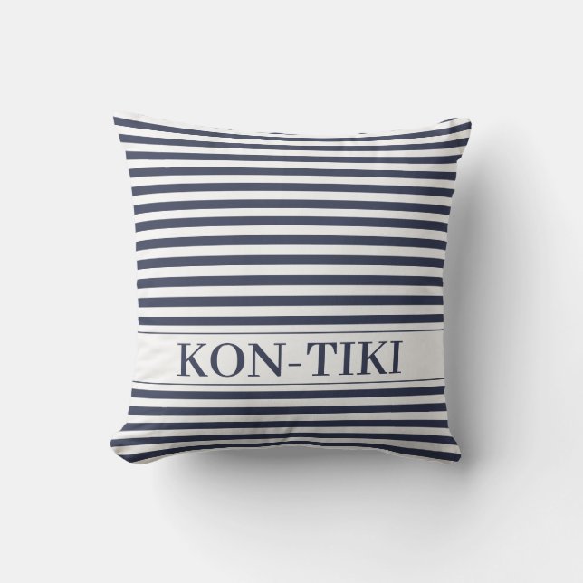 Navy Blue Striped Nautical Boat Name. Kissen (Vorderseite)