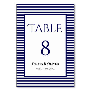 Navy Blue Striped Wedding Tischnummer