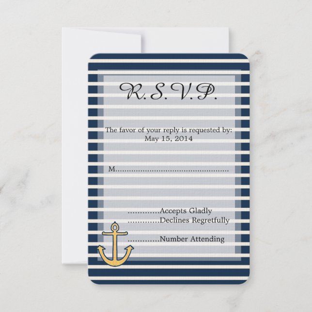 Navy Blue Stripes Anchor Wedding RSVP (Vorderseite)