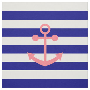 Navy Blue Stripes und Blush Pink Nautical Anchor Stoff