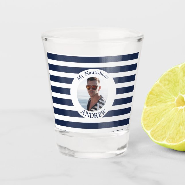 Navy Blue Striping Nautical Foto Shot Glass Schnapsglas (Vorderseite)