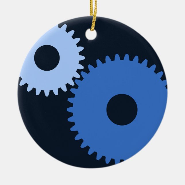Navy Blue stylish Maschine cogs Keramikornament (Vorne)
