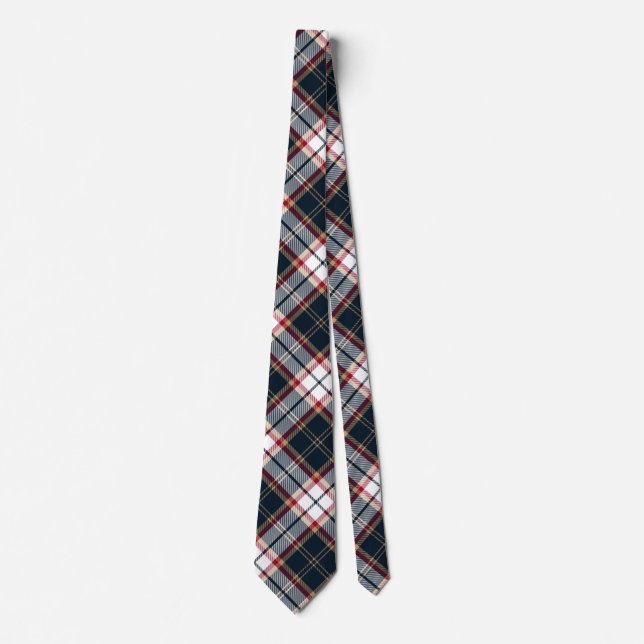 Navy Blue Stylish Tartan Karierte Raute Muster Krawatte (Vorderseite)