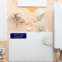 Navy Blue Stylized Name Wedding Rücksendeadresse