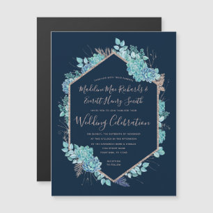 Navy Blue Succules Magnetic Wedding Einladung