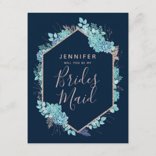 Navy Blue Succules werden Sie meine Bridesmaid sei Einladung