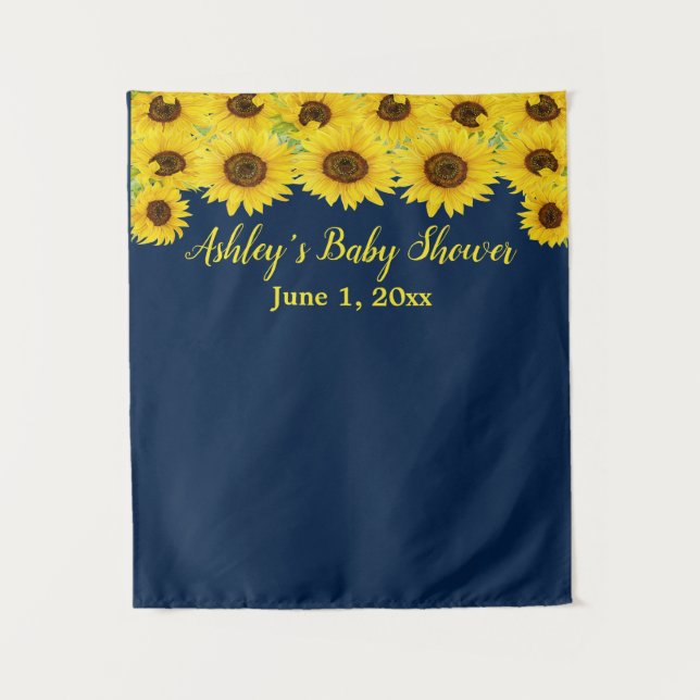 Navy Blue Sunflower Baby Dusche Foto Stand Prop Wandteppich (Vorderseite)