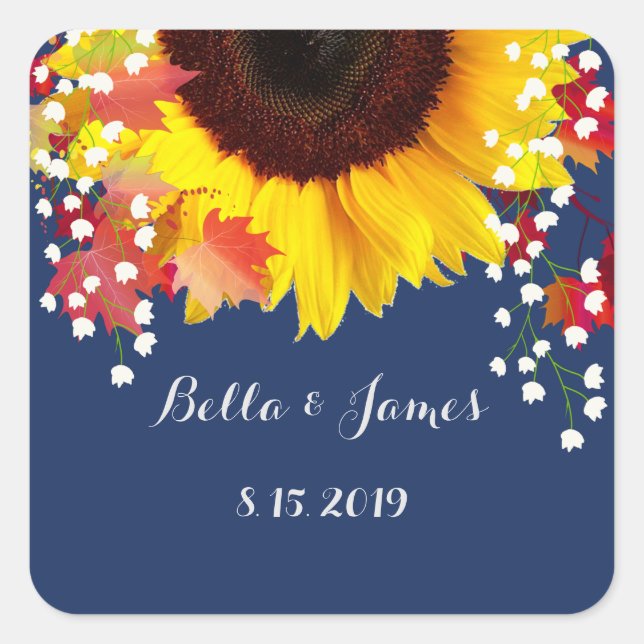 Navy Blue Sunflower Custom Wedding Stickers (Vorderseite)