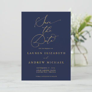 Navy Blue & Sunflower Gold Save the Date Einladung