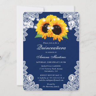 Navy Blue Sunflower Quinceañera Einladung