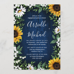 Navy Blue Sunflower Rustic Boho Engagement Party Einladung