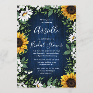 Navy Blue Sunflower Rustic Country Brautparty Einladung