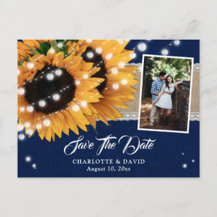 Navy Blue Sunflower Save the Date Foto Postkarten