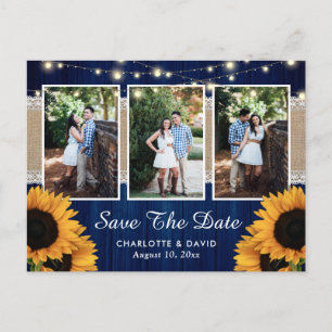 Navy Blue Sunflower Save the Date Foto Postkarten