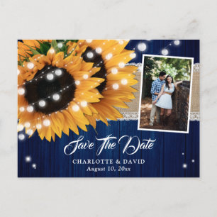 Navy Blue Sunflower Save the Date Foto Postkarten