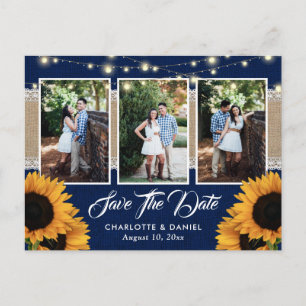 Navy Blue Sunflower Save the Date Foto Postkarten