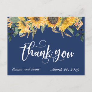 Navy Blue Sunflower Vielen Dank für Ihr Hochzeitss Postkarte