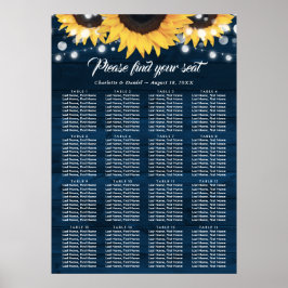 Navy Blue Sunflower Wedding Seating Chart 16 Poster