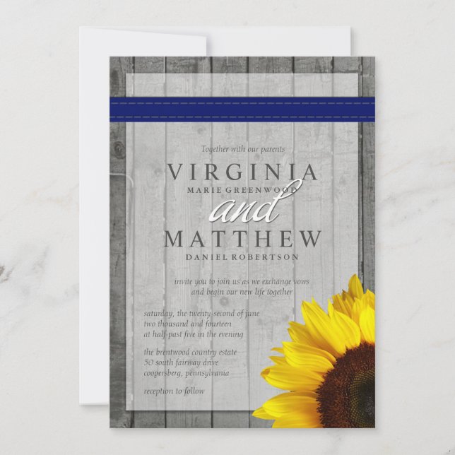 NAVY BLUE & SUNFLOWER WEDING EINLADUNG (Vorderseite)
