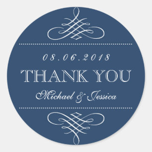 Navy Blue Swirl und Curl Ornament Wedding Stickers
