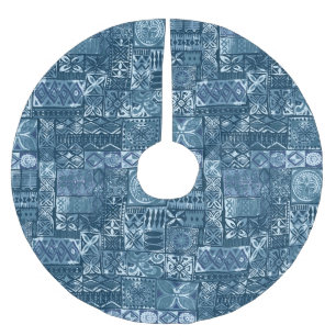 Navy Blue Tapa: Tribal Fabric Abstrakt Polyester Weihnachtsbaumdecke