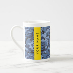 Navy Blue Tarnmuster Ihren Namen personalisieren Prozellantasse