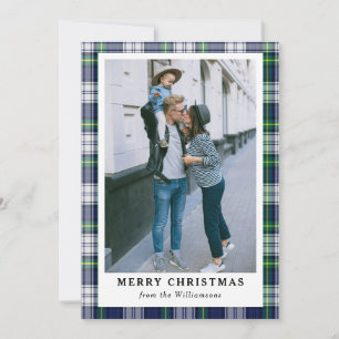 Navy Blue Tartan Kariertes Foto Frohe Weihnachtska Feiertagskarte