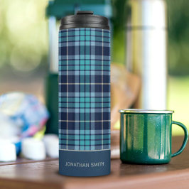 Navy Blue Tartan Plaid Pattern Thermosbecher