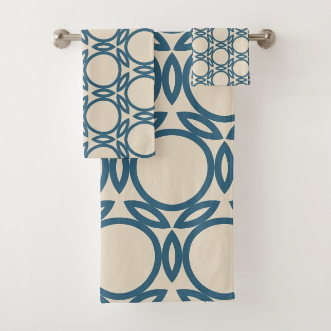 Navy Blue Taupe Geo Design Badhandtuch Set (Insitu)