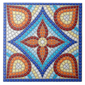 Navy Blue Teal White Red Marble Moroccan Mosaic Fliese