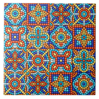 Navy Blue Teal White Red Marble Moroccan Mosaic Fliese